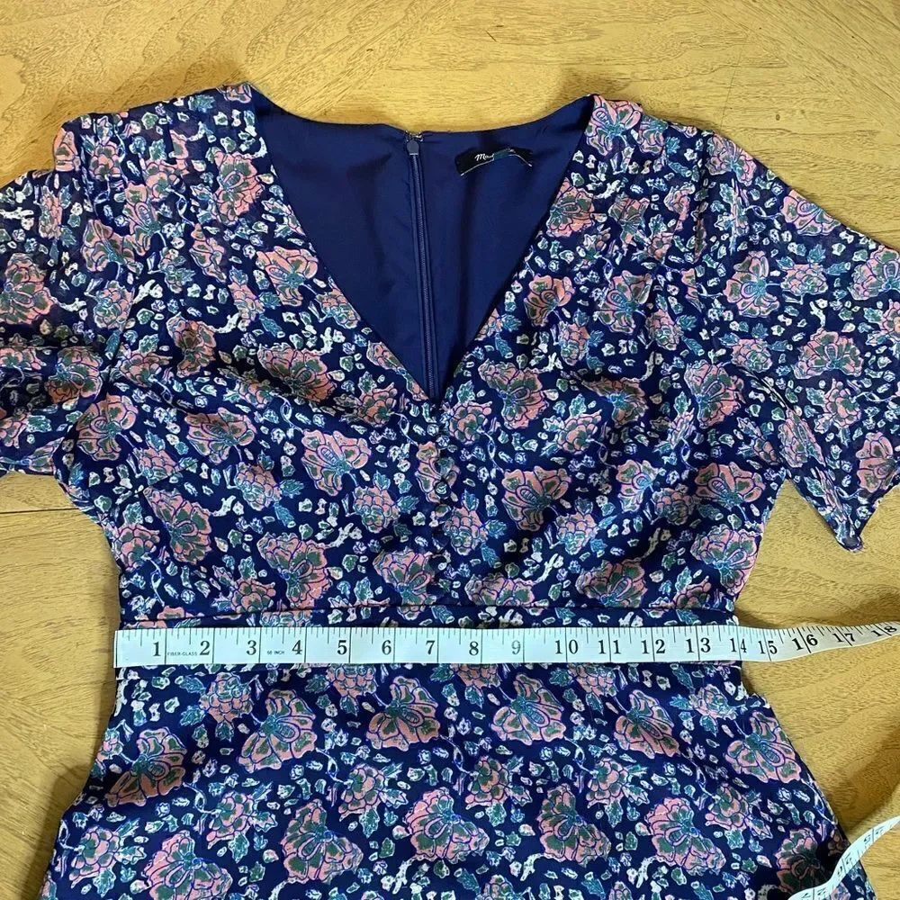 Madewell Navy Orchard Flutter-Sleeve Dress in Fan Floral Mix Size 2
